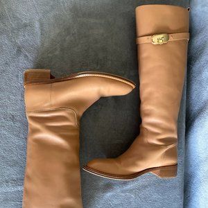 SALVATORE FERRAGAMO BEIGE LEATHER RIDING BOOTS